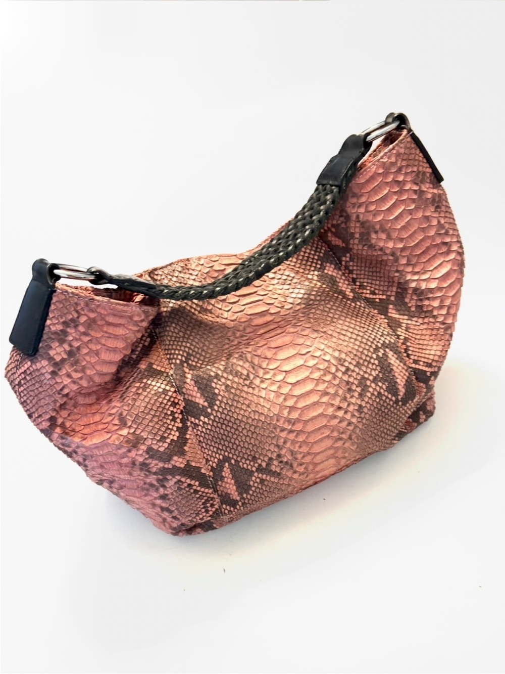 EXOTIC PYTHON Skin with a Pink and Black Pattern, Exotic Slouchy Hobo Bag